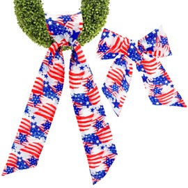 AMUSEPROFI 2pcs Patriotic Wreath Sash, Memorial Day Bows for Doors, July 4th Wreath Sash, 4.5 x 56 in, Sun-Proof, Water-Proof, No Fading, Designed for Outdoor.