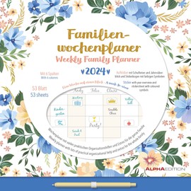 Family Weekly Calendar Flowers 2024 - Family Timer - Appointment Planner - Children's Calendar - Family Calendar - 30.5 x 30.5 cm