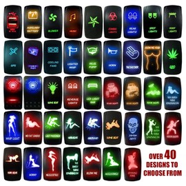 50 Caliber Racing 20A 12V Rocker Switch Single Pole Single Throw ON/Off - Green LED Backlight - Blower - UTV, Auto, Boat [5360A8]