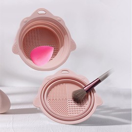 Foldable Makeup Brush Cleaner Bowl Silicone Pink Portable Cleaning Tool for Brushes, Powder Puffs, Beauty Blender (1PC)