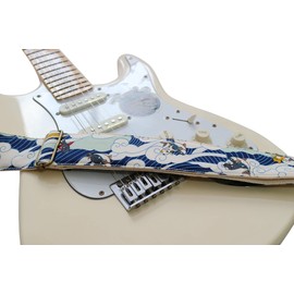 MUSIC FIRST Original Design, 2 inch width (5cm), Vintage Ukiyoe Style Surfing Cat Electric Guitar Strap Bass Strap (Surfing Cat)