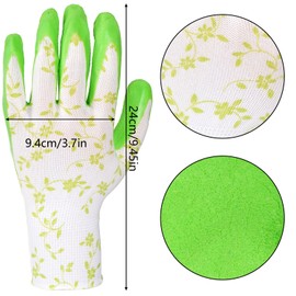 Hmxpls Gardening Gloves for Women Thorn Proof, Ladies Garden Gloves, Breathable Rubber Coated Yard Work Gloves (Green Flowers)