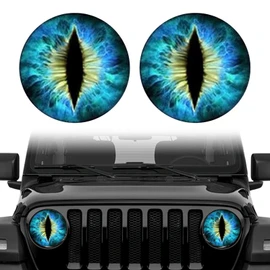 Damwot Beast Eyes Headlamp Decals for Jeep Headlights, 3D Round Funny Decals for Truck Car Body, Window, Bumper Decoration (Blue)