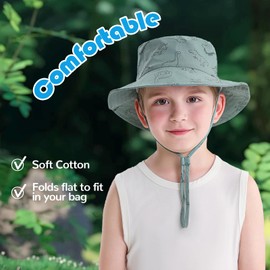 RAOEXI Baby Sun Protection Hat UPF50+ Toddler Girls Summer Bucket Boys Beach Hats Wide Brim Kids Play Hat Cap Outdoor (CA/US, Age, 3 Months, 6 Months, Green+Beige)