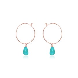 Turquoise Raw Nugget Hoop Earrings in 14k Rose Gold Fill