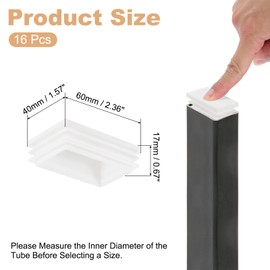 PATIKIL Rectangle Plastic Plug, 16 Pcs 2.4 x 1.6"/60 x 40mm Tubing Insert End Caps Plastic Plug Cap for Rectangle Tubes Chair Legs Furniture Metal Tubing Hardware Plugs Fences, White
