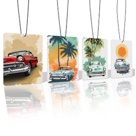 Forest Charger Vintage Car Air Freshener (4-Pack) - Classic Palm Tree & Sun Design - Long-Lasting Scent for Cars, Closets & Drawers - Essential Car Accessories & Interior Decor for Auto Enthusiasts