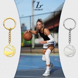 LIKGREAT Basketball Keyring Stainless Steel Basketball Keychain for Backpack Sports Basketball Accessories Jewellery for Basketball Lovers Athletes, gold, Unit size