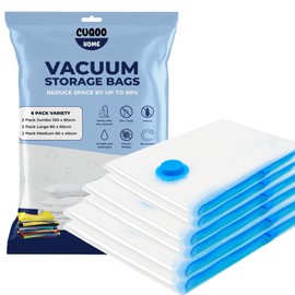 NIFTII Vacuum Storage Bags 6 Pack, Mixed Sizes - Space Saver Bags for Clothes - 80% More Storage with Airtight, Waterproof, Double-Zip Seal - Durable Packing Bags for Duvets, Bedding & Travel