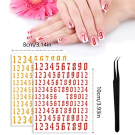 SILPECWEE 9 Sheets Number Nail Stickers Tips 3D Laser Nail Decals for Women Self Adhesive Nail Art Stickers Manicure Design Sticker Nails Decoration with 1Pc Tweezers