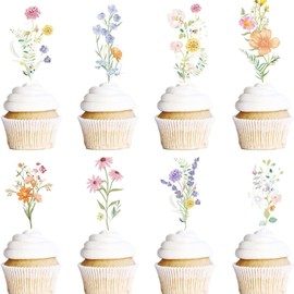 TELAIN Pack of 36 Flower Cupcake Toppers, Wildflowers Baby Shower Decoration, Birthday Decoration for Girls and Women