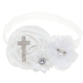 BBTDIN Baptism Christening Headbands Baby Girls Flower Lace Hair Hand White Bow BBG11 (Cross)