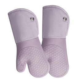 Professional Microwave Silicone Oven Mitts one Pair, Kitchen Mitten Set for Heat Resistant with 500 Degrees, Kitchen Gloves Pot Holder for BBQ Cooking Baking (Purple)