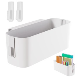 OUTALIZ Bed Organiser for Hanging, Bed Organiser for Hanging with 2 Removable Hooks, Hanging Bed Storage Basket, Plastic Bedside Table, Bed Shelf Boxes, for Bunk Bed, Family (White)