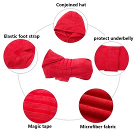 Geyecete Dog Drying Coats With Hood-dog towels absorbent robe Dry Fast Dog Bag-Dog Bathrobe Towel-Microfibre Fast Drying Super Absorbent-Red-M