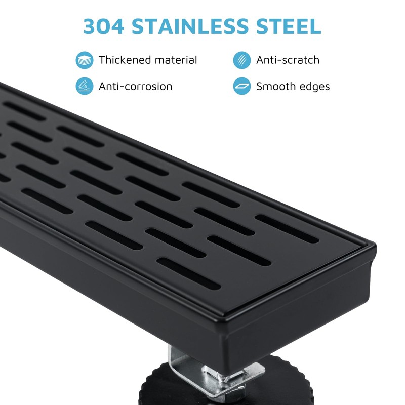 Heaorld 24 Inch Linear Shower Drain Matte Black, Rectangular Shower