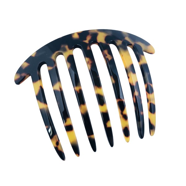 French Amie Handmade Yellow Black Tokyo Celluloid Acetate 7 Teeth Side Hair Comb