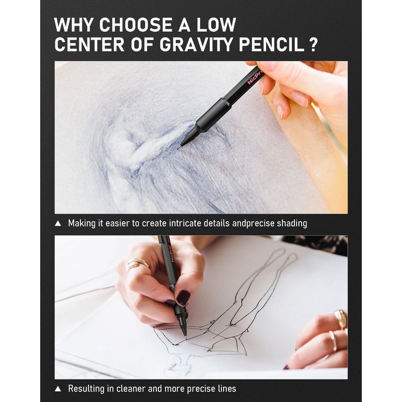 Nicpro 0.7 mm Mechanical Pencil Set with Case, 3PCS MP2000