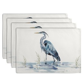 Wnoesat Coastal Placemats Set of 4 Summer Ocean Heron Place Mats 12x18 Inch Nautical Beach Sea Bird Pelican Table Mat Heat Resistant Non Slip Washable Linen Fabric Kitchen Dining Placemat