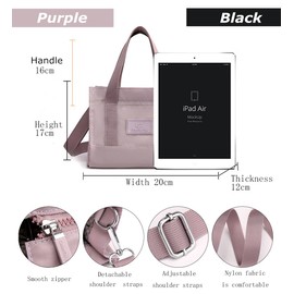 Getrays Women's Tote Bag, Solid Color, Nylon, Crossbody Bag, Zipper Included, Casual Handbag, Small Satchel Bag, Lady, Shoulder Bag, For School, Shopping, Travel, Work, Commuting to School, Black