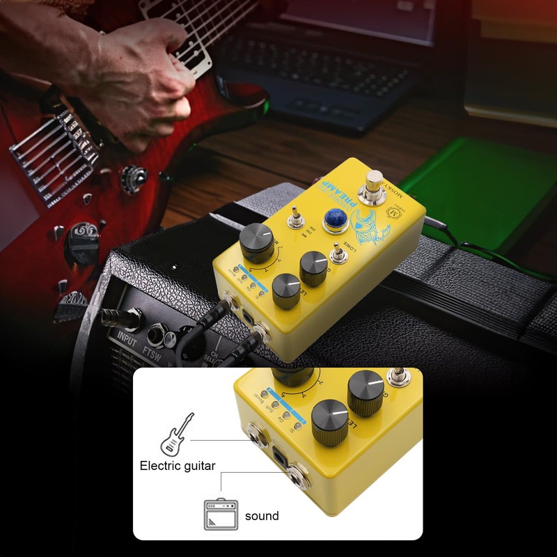 Effect Pedal, Distortion/Overdrive/Preamp Guitar Effect Pedal 4 Mode Switch&Level/Gain Controls