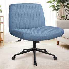 NEO CHAIR Criss Cross Chair with Wheels Armless Cross Legged Office Desk Wide Comfy Vanity Makeup Chair Adjustable Swivel Computer Task for Home Office Fabric (Blue)