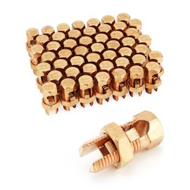 QWORK Grounding Split Bolt, 50 Pieces 4 Gauge 8 Gauge High Strength Split Bolt Connectors, Ground Wire Clamp, Solid Copper, for Antenna, Satellite Dish, Cable TV