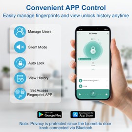 Gavdhe Fingerprint Door Lock & Biometric Door Knob with App – 3-in-1 Keyless Entry Smart Door Lock with Auto-Lock & Interior Lockable, Secure Your Home, Office, Bedroom & Apartment Black