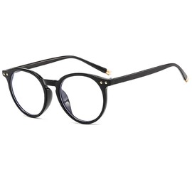 Long Keeper Classic Round Blue Light Blocking Glasses Women Men Computer Gaming Eyewear Clear Circular Glasses (Bright Black Clear)