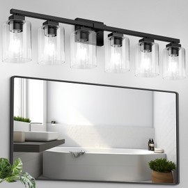BesLowe 6-Light Bathroom Light Fixtures, Modern Black Bathroom Vanity Light, Bathroom Lighting Fixtures Over Mirror, Matte Black Bathroom Wall Lamp, Wall Lights for Living Room Bedroom Hallway