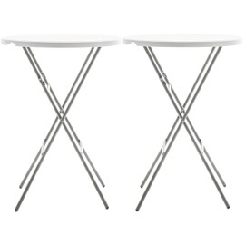 BTEXPERT Set of 2, White 2.63 Ft 32in Round Plastic Bar Height Folding Table 330lb Weight Capacity Indoor Outdoor Accessory for Patio Backyard Dining Wedding Party Events Home, Thick Top Metal Frame