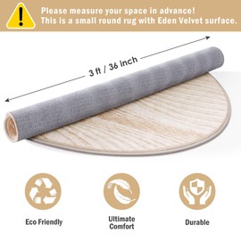 Carvapet 3 ft Round Faux Jute Rug - Soft Low Pile Small 36 inch/91 cm Beige Machine Washable Circle Carpet with Non Slip Rubber Backing, Foldable Area Rug for Living Room Bedroom Nursery Bathroom