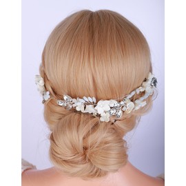 Teyglen Bride Wedding Crystal Hair Vine Gold Silver Flower Leaf Headband Bridal White Flower Hair Vine Wedding Headpiece Hair Accessories for Women Bride Girl (Rose gold)