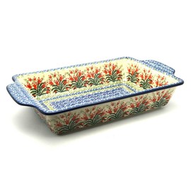 Polish Pottery Baker - Rectangular with Tab Handles - 7 cups - Crimson Bells