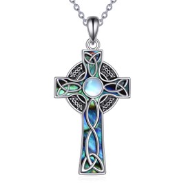 AXELUNA Celtic Cross Necklace 925 Sterling Silver Celtic Cross Pendant Irish Cross Necklace Religious Jewellery for Women Men, Sterling Silver, No Gemstone
