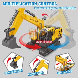 Dwi Dowellin Toys for 3 Year Old Boys,Excavator Toys for Boys with 6 Metal Racing Cars and 2 Engineering Vehicle,Foldable Ejection Vehicle with Lights & Sound for 3 4 5 6 7 Years Old Boys Gifts