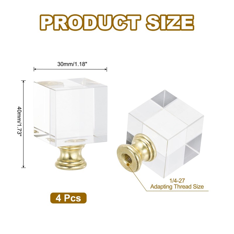 PATIKIL 4pcs 1/4-27 Lamp Finial Cap Knob, Clear Square Shaped