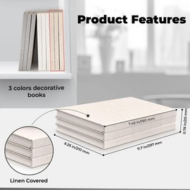 Decorative Book Set | Set of 3 Real Linen Covered Book Set | Extra Large Fashion Designer Books | Coffee Table Decor | Shelves/Mantle Decor | Modern Home Decoration [Cream]