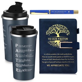 Skybooly 3 Pcs Pastor Appreciation Gifts Set - 17 oz Stainless Steel Tumbler, A5 Journal Notebook and Inspirational Ballpoint Pen for Pastor Appreciation Day Retirement Birthday Gift(Gray Blue)