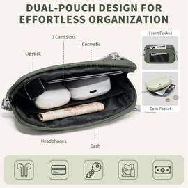 LAVARACH Keychain Wristlet Wallet for Women Zippered Dual Pouch Wristlet Cute Lightweight Nylon RFID Coin Purse Small Wallet with Card Slots Key Ring Green