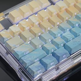 TIMSEKER Gradient Blue Backlit Keycaps, Side Print Shine Through Keycaps, PBT Five Side Dye Sub Key Caps Set, 137 Keys Custom Cherry Profile Key Caps for ANSI/ISO Layout Mechanical Keyboard