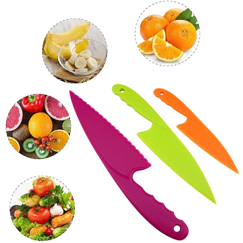 VAKTOK-3pcs Nylon Kitchen Knife Plastic Knives Nylon Kids Chef Knives