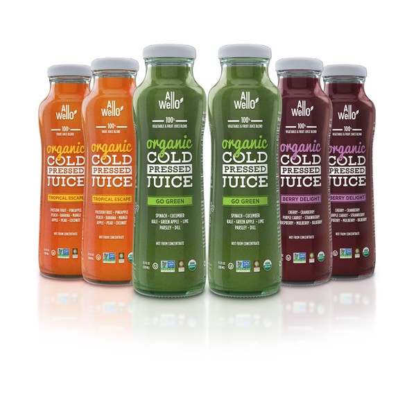 ALLWELLO Mix of Organic Cold Pressed Juice Drinks with Real Fruits and Vegetables Gluten Free Non-GMO Healthy Juices No Preservatives No Sugar Added (Mix, 6 Pack)