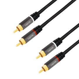 LogiLink CA1202 Stereo RCA (RCA) Audio Cable, 2 x 2 RCA Plugs with Gold-Plated Contacts for High Quality Sound, 1 m