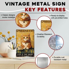 ARTWALLURE Smirking Cat Coffee Metal Tin Sign Vintage Kitchen Decor Rustic Wall Art For Cafe Theme Retro Pet Lovers Gift Idea 8x12inch