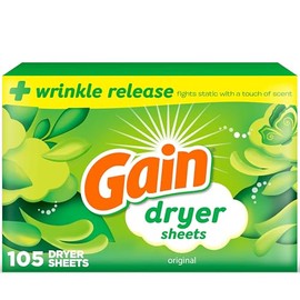 Gain, Hojas de secadora suavizante de tela, aroma original, 105 unidades