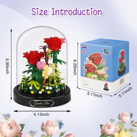 Mini Flower Building Set - 596 Pcs Rose Kit Building blocks with LED Light, Flower Garden Block Building Kit to Wife Girlfriend Husband Boyfriend Valentine's Day/Birthday (Rose)0604