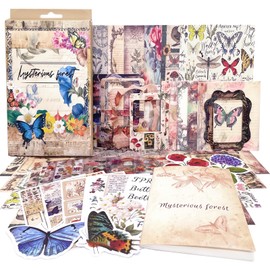 363 Pcs Vintage Scrapbooking Kit – Pocket Aesthetic Junk Journal Supplies with Scrapbook Paper, PET Stickers, Paper Frames & A6 Notebook – DIY Journal Kit for Teen Girls & Adults (Mysterious Forest)