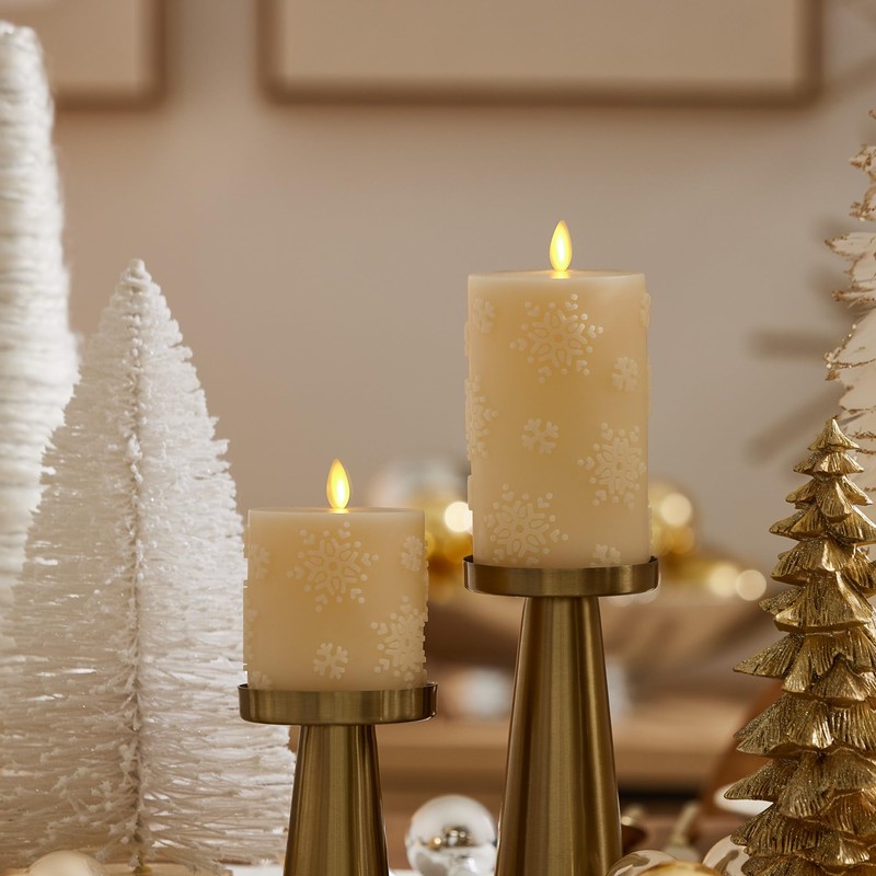 Luminara White Swan Snowflake Embossed Flameless LED Candle, 3.2" x
