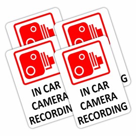 4 x C33 In Car Camera Recording Window Stickers CCTV Warning Signs Van Lorry Truck Taxi Bus Mini Cab Minicab Go Pro Dashcam Red and Black on White 60x87mm